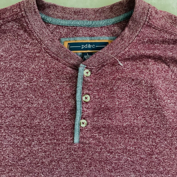 PD&C Men’s Long Sleeve Henley Shirt Size Large Burgundy Heather Vintage Unworn - Picture 7 of 7
